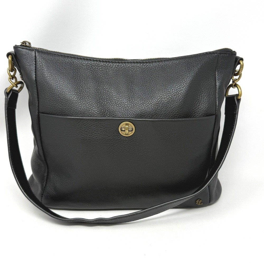 Elliott Lucca Black Pebbled Leather Hobo Shoulder Bag Hipster Tailored Preppy